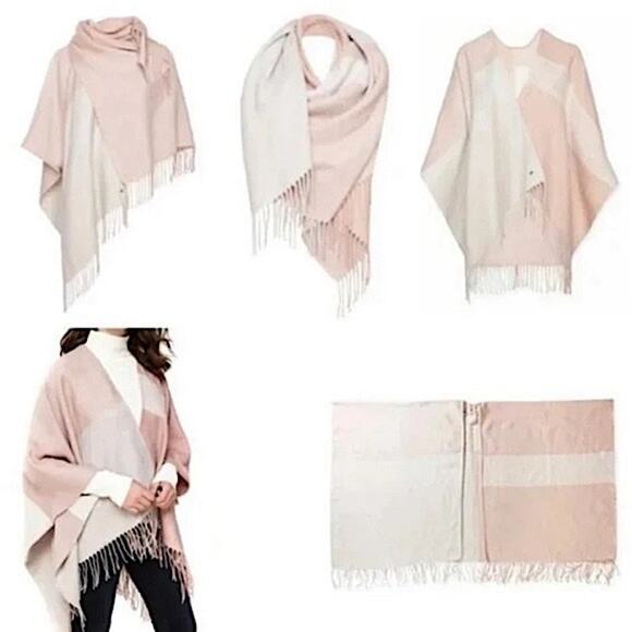 Soia & Kyo Pink Wrap Shawl Fringe Trim Woven Scarf Scarfigan - Picture 2 of 11